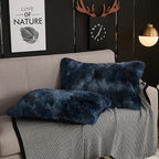 WERDIM Shaggy Faux Fur Pillowcases 2 Pack Button Closure Velvet Pillow Shams King Size (Tie Dye Navy, 20 X 36 Inches)