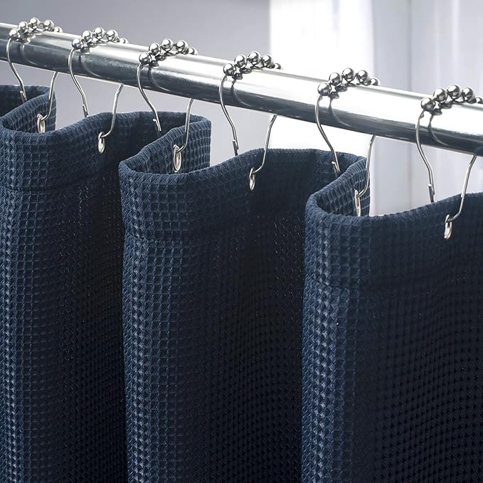 AmazerBath Navy Blue Waffle Shower Curtain Half Size, Stall Shower Curtain Fabric, Hotel Quality Bathroom Shower Curtains, 36 x 72 Inches