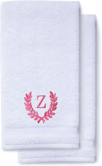 Decorative and Monogrammed Hand Towels for Bathroom Kitchen Makeup | Personalized Gift for Wedding-Bridal | Roman Font Custom Luxury Turkish Towel | Spa Collection, Oversized, 16 X 30 Inch, Set of 2