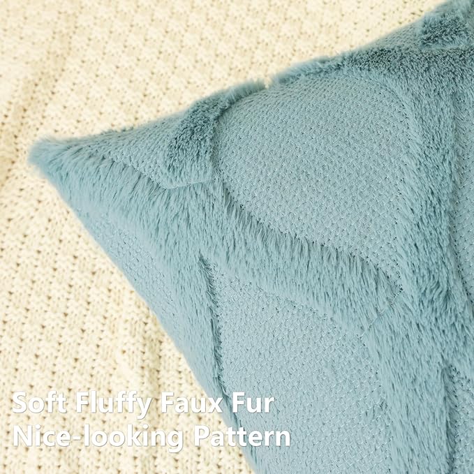decorUhome Throw Pillow Covers 26x26 Inch Set of 2, Soft Plush Faux Fur Wool Aqua Couch Pillow Covers, Decorative Neutral Pillow Cases for Bed Sofa Living Room Home Decor
