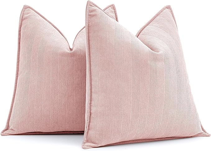 MIULEE Pack of 2 Pink Decorative Pillow Covers 18x18 Inch Soft Chenille Luxurious Couch Throw Pillows Farmhouse Cushion Covers with Elegant Design for Sofa Bedroom Living Room Home Decor