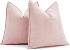 MIULEE Pack of 2 Pink Decorative Pillow Covers 18x18 Inch Soft Chenille Luxurious Couch Throw Pillows Farmhouse Cushion Covers with Elegant Design for Sofa Bedroom Living Room Home Decor