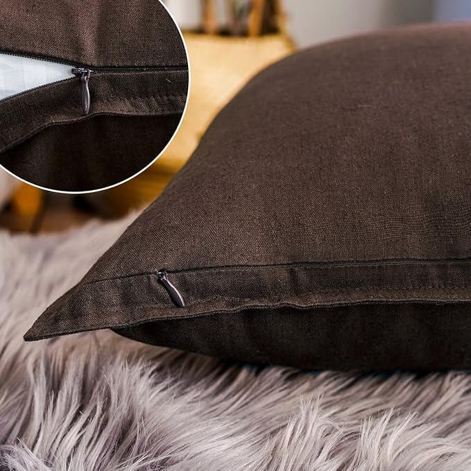 Jeanerlor Set of 2 SureGuard Pillowcase Cousion Cover Decor Natural Cotton Linen with Unique Design to Embellish Study Room/House/Office, 20"x20"(50 x 50cm), Brown