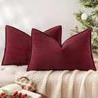 MIULEE Pack of 2 Christmas Burgundy Decorative Lumbar Pillow Covers 12x20 Inch Soft Chenille Luxurious Couch Throw Pillows Farmhouse Cushion Covers with Elegant Design for Sofa Bedroom Home Decor