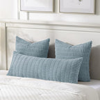 Fancy Homi 1 Pack Light Blue Long Lumbar Body Decorative Throw Pillow Covers 20x54 Inch for Bed Couch Bedroom Bench, Soft Corduroy Rectangle Solid Pillow Case 50x137 cm, Rustic Farmhouse Boho Decor