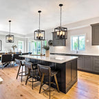 Black Chandelier Dining Room Light Fixtures,4-Light Farmhouse Chandelier Metal Cage Hanging Pendant Lighting Adjustable Height,Industrial Hanging Lights for Kitchen Island Dining Room Hallway Foyer