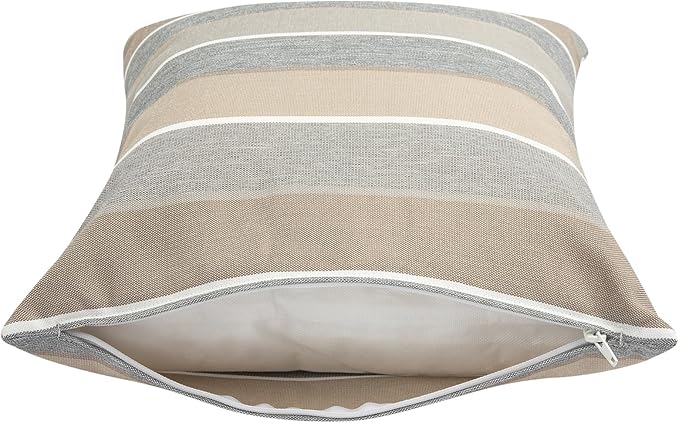 Outdoor Throw Pillows Water Resistant 18x18 inch,Decorative Throw Pillow with Insert Set of 2,Hidden Zipper Headrests for Patio Furniture Sofa Couch Chair(Gray Stripe)