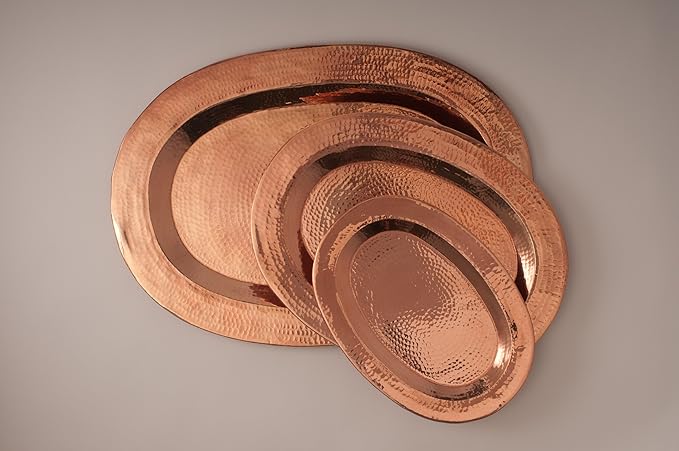 Sertodo Copper, Thessaly Oval Platter, Hand Hammered 100% Pure Copper