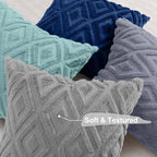 decorUhome Pack of 4 Faux Fur Throw Pillow Covers 20x20, Soft Decorative Couch Pillow Covers with Velvet Back for Modern Sofa Living Room, Grey/Blue