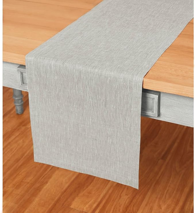Solino Home Linen Table Runner 90 Inches Long - Athena, 100% Pure Linen Oyster Grey 14 x 90 Inch Table Runner for Dining, Fall, Autumn, Halloween, Thanksgiving, Holiday