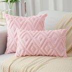 Pallene Pink Throw Pillow Covers 22x22 Set of 2, Soft Plush Faux Fur Decorative Couch Pillow Covers for Sofa Bed Living Room Pillow Cases with 3D Diamond Pattern