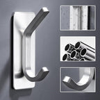 DELITON Adhesive Towel Hooks for Bathroom - 4 Pack Heavy Duty Stick on Wall Hooks, Waterproof Robe/Coat Hangers for Kitchen, Shower (Silver, Stainless Steel)