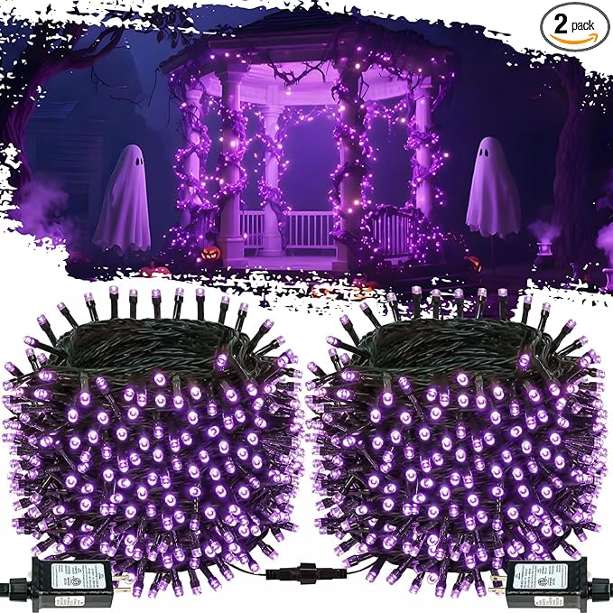 Connectable Purple Halloween Lights, 2pack 164ft 400Led 13 Modes String Lights Plug in, Twinkle Light with Timer Indoor/Outdoor for Tree Party Halloween Decorations