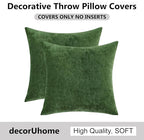 decorUhome Chenille Moss Green Fall Throw Pillow Covers 22x22 Inch Set of 2, Decorative Soft Couch Pillow Covers Solid Dyed Accent Velvet Farmhouse Neutral Square Christmas Pillow Cases for Sofa