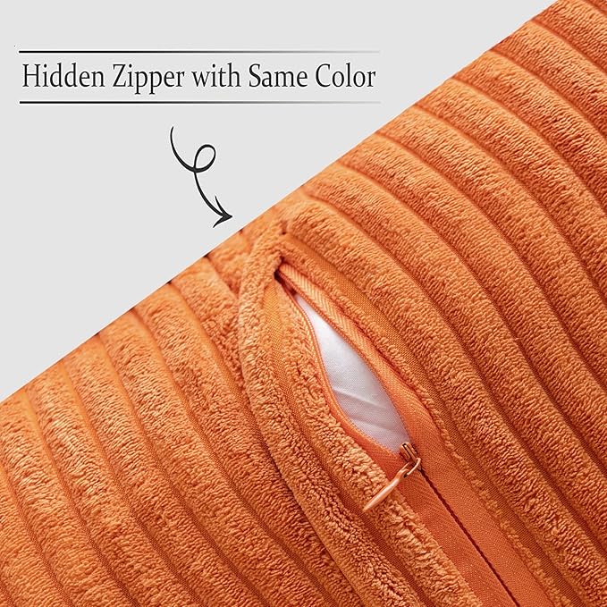 MIULEE Orange Fall Decorative Lumbar Throw Pillow Covers for Couch Bed Livingroom 12x20 Inch Set of 2 Boho Accent Throw Pllows Broadside Striped Patchwork Soft Corduroy Pillowcases