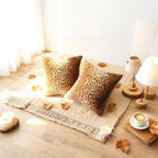 Faux Fur Throw Pillows, Set of 2 Decorative Square Couch Pillow Covers, 20x20 Leopard Cheetah Print Luxury Soft Plush Pillowcase for Sofa, Bed & Living Room Decor, Brown Gold