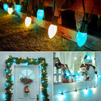 Minetom Outdoor Christmas Lights, 50 FT Vintage Blue and White C9 String Lights for Holiday Indoor Room Roofline Backyard Garden Patio Home Decor, E17 Base, Green Wire