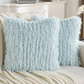 FUTEI Light Blue Decorative Throw Pillow Covers 16x16 Inch Set of 2,Soft Fluffy Faux Feather Texture Cushion Cases,Modern Home Luxury Decor for Couch Bed Living Room
