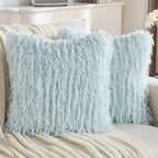 FUTEI Light Blue Decorative Throw Pillow Covers 26x26 Inch Set of 2,Soft Fluffy Faux Feather Texture Euro Pillow Shams,Modern Home Luxury Decor for Couch Bed Living Room
