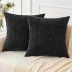 MIULEE Halloween Pack of 2 Couch Throw Pillow Covers 18x18 Inch Soft Black Chenille Pillow Covers for Sofa Living Room Solid Dyed Pillow Cases