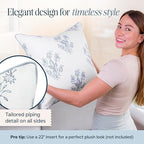 “The Mary” Periwinkle Floral Block Print Pillow Cover – Blue and Off-White Decorative Throw Pillow Cover – Grandmillennial Home Decor, 19" x 19"