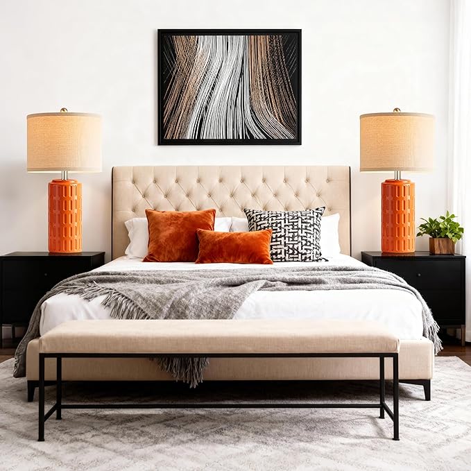 PARTPHONER 23" Farmhouse Modern Ceramic Table Lamp Set of 2 - Orange Bedside Lamps for Bedroom & Living Room, Nightstand, Desk, End Table