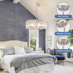 Modern Textured Glass Chandelier,18.7" Luxury Crystal Drum Brushed Nickel Chandeliers, Farmhouse Hexagon Hanging Light Fixture for Dining Room Kitchen Living Room Hallway Bedroom
