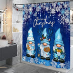 Blue Christmas Shower Curtain, Cute Christmas Gnome Shower Curtain Set, Winter Snowflakes Snow Xmas Shower Curtain Holiday Bathroom Decor, Durable Fabric Machine Washable with Hooks, 72 x 72 Inches