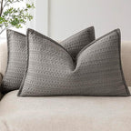 Foindtower Set of 2 Decorative Cotton Waffle Weave Lumbar Throw Pillow Covers Euro Shams Cushion Covers Accent European Pillowcase for Bed Couch Bedroom Living Room Home Decor 12×20 Inch Taupe Gray