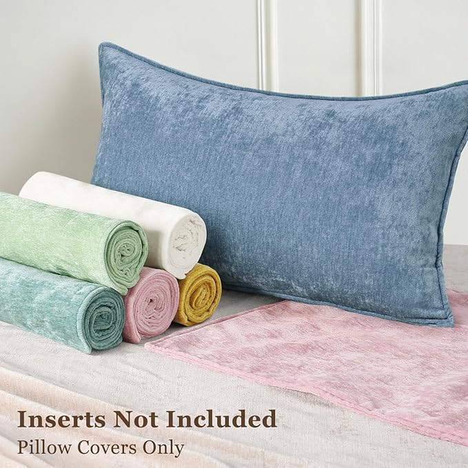 decorUhome Couch Throw Pillow Covers 20x20 Set of 2, Decorative Soft Euro Neutral Chenille Pillow Covers with Elegant Design for Sofa Bed Living Room Home Decor, Blue