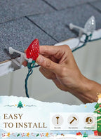 C9 Led Christmas String Lights, 68 Ft 100 LED Strawberry Roof Lights with 100 All in One Clips, Commercial Grade Waterproof Extendable for Indoor Outdoor Roofline Home Xmas Decor, Red & Pure White