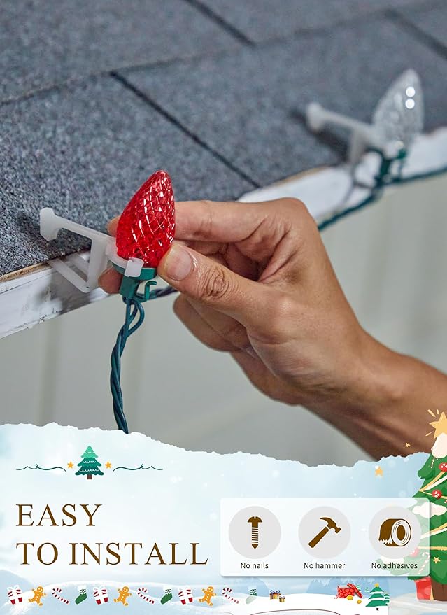 C9 LED Christmas Lights Outdoor, 68 Ft 100 LED C9 String Lights with 100 All in One Clips, Connectable Waterproof Christmas Tree Lights for Outside Roofline Backyard Garden Decor, Red & Warm White