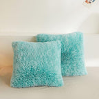 XeGe 2 Pieces Faux Fur Throw Pillow Covers, Shaggy Fluffy Cushion Covers, Cute Fuzzy Decorative Pillow Covers, Plush Furry Velvet Pillowcases for Bed Couch Living Room (18''x18'', Aqua Ombre)