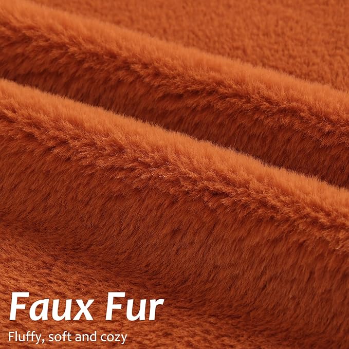 Pallene Faux Fur Plush Fall Throw Pillow Covers 20x20 Set of 2, Soft Fluffy Couch Pillow Covers for Living Room, Rust
