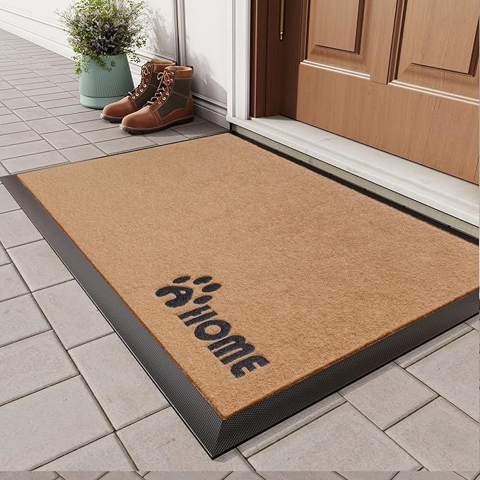 Dirt Trapping Outdoor Welcome Mats, 31x47 Durable Non-Slip Door Mat Outside Entrance, Low Profile Easy Clean Doormat for Patio Porch Front Indoor Entryway, Brown