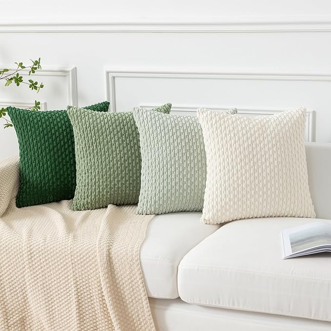 Kevin Textile 2 Packs Sage Green Euro Farmhouse Decorative Throw Pillow Covers 26x26 Inch for Living Room Couch Bed Sofa Spring Rustic Boho Home Decor Soft Striped Corduroy Square Cushion Case