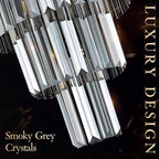 Black 3 Tiers Crystal Pendant Light, 3 Pack Mini Smoke Gray K9 Crystal Chandelier Modern Pendant Light Fixture for Kitchen Island Dining Room Hallway Bedroom Closet