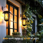 Otdair Solar Lanterns Outdoor Waterproof, 2 Pack Flickering Flames Wall Garden Decor with Glass Shade, Hanging Solar Lights Wall Mount Decorations for Halloween, Front Porch, Patio, Yard
