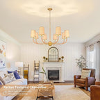 39" Gold Boho Rattan Chandelier for Living Room 8-Light Large Coastal Boho Pendant Light Fixture Bedroom Adjustable Rustic Farmhouse Chandeliers for Dining Room Kitchen Island Foyer