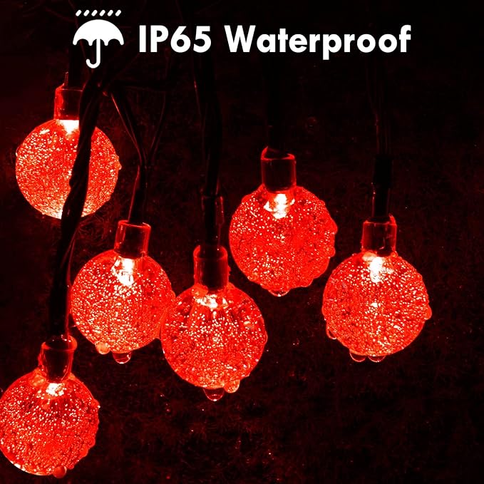 LORRYTE 2-Pack 100 LED Red Solar Christmas Lights Outdoor - 64FT Crystal Globe Waterproof Solar String Lights with 8 Lighting Modes for Christmas Decorations, Garden, Patio, Party, Porch