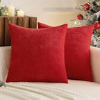 MIULEE Pack of 2 Christmas Decorative Throw Pillow Covers Soft Chenille Throw Pillows Solid Textured Euro Cushion Covers for Couch Sofa Bedroom Living Room 24x24 Inch, Red