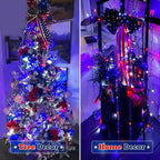 JMEXSUSS 2 Pack Red White and Blue Solar Lights, 200LED 75.5ft Patriot Solar String Lights Outdoor Waterproof, 8 Modes 4th of July Light for Independence Day Patio Garden Tree Decorations