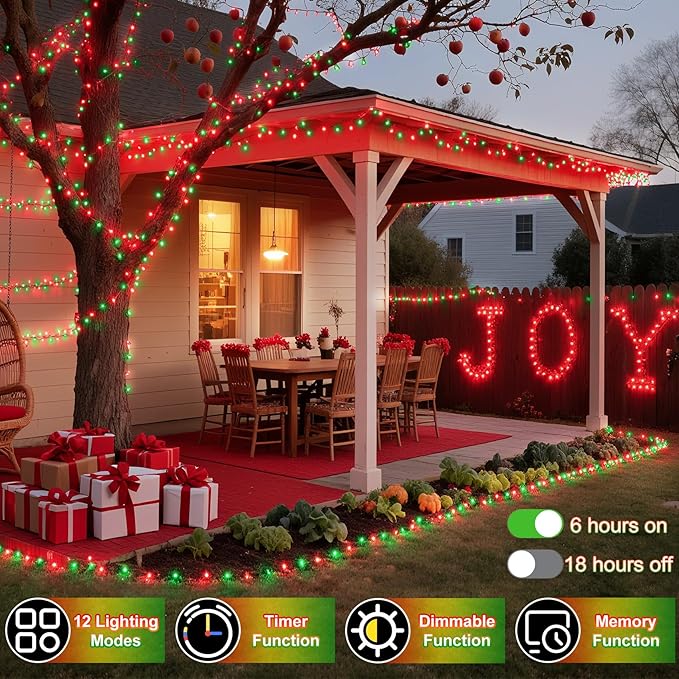 340 LED 90FT Christmas String Lights Outdoor, 12 Pro Modes and Timer Memory & Brightness, Plug in Waterproof Dark Green Wire Twinkle Light for for Xmas Yard Tree Wedding Party Decor (Red & Green)