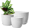 WOUSIWER Plant Pots 10/9/8 inch, Set of 3 Modern Decorative Plastic Planters with Drainage Holes and Saucers for House Plants Indoor Flowers Plants, White Speckles