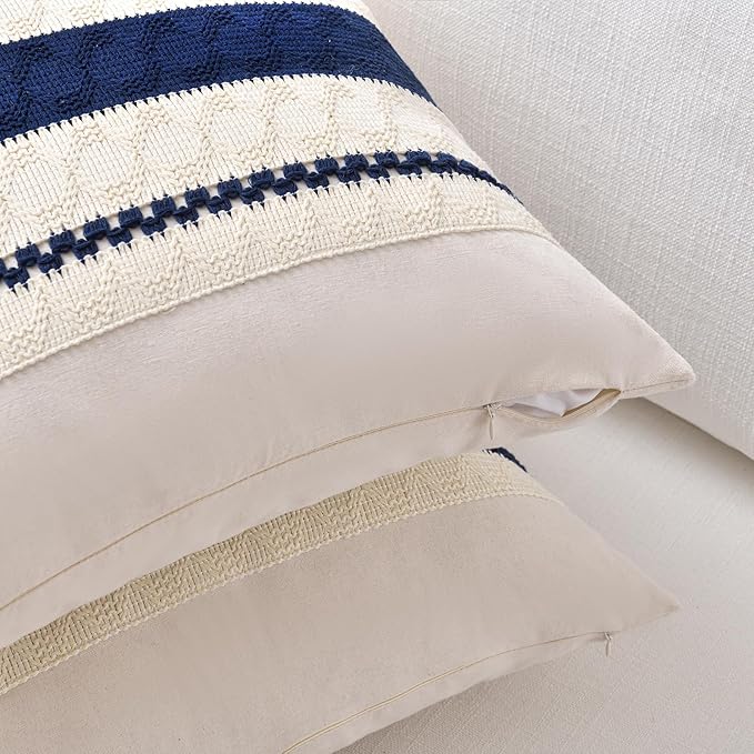 Fancy Homi Set of 1 Navy Blue Decorative Throw Pillow Covers 22x22 Inch for Couch Bed Sofa Living Room Office, Aesthetic Modern Organic Farmhouse Home Decor, Soft Cotton Woven Textured Cushion Case