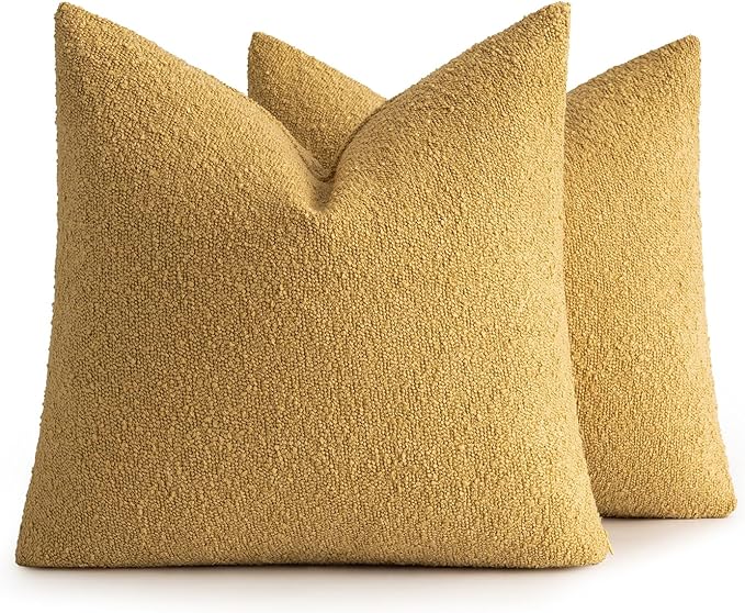 MIULEE 18x18 Inch Decorative Pillow Covers for Couch Bed Set of 2 Textured Boucle Neutral Winter Throw Pillows Gold Accent Solid Cushion Pillowcases Sofa Livingroom Home Decor