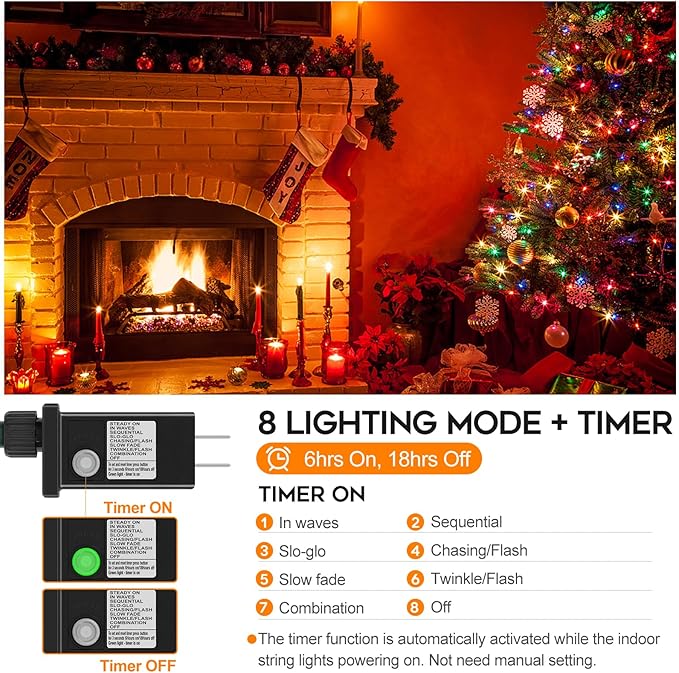 Extra Long 264Ft 800 LED Christmas Lights with Timer, Green Wire Fairy Starry String Lights Plug in, 8 Modes and Memory, forIndoor Outdoor Xmas Tree Wedding Party Decoration,Multicolor