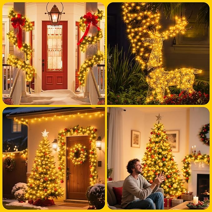 echosari 400 LED Christmas String Lights, Connectable Extra Long 66Ft Outdoor Christmas Tree Lights Plug in with Remote Timer for Patio Garden Tree Decor (Warm White)