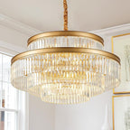 31.5" 18-Light Modern Crystal Chandelier Light Fixture Large 4-Tier Gold Luxury Glam Chandeliers for Dining Room Round Hanging Pendant Lighting for Living Room Kitchen Bedroom Foyer Lobby