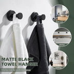 APLusee Matte Black Robe Towel Hook for Bathroom, 2 Pack Stainless Steel Coat Hooks, Heavy Duty Wall Hangers Wall Mounted